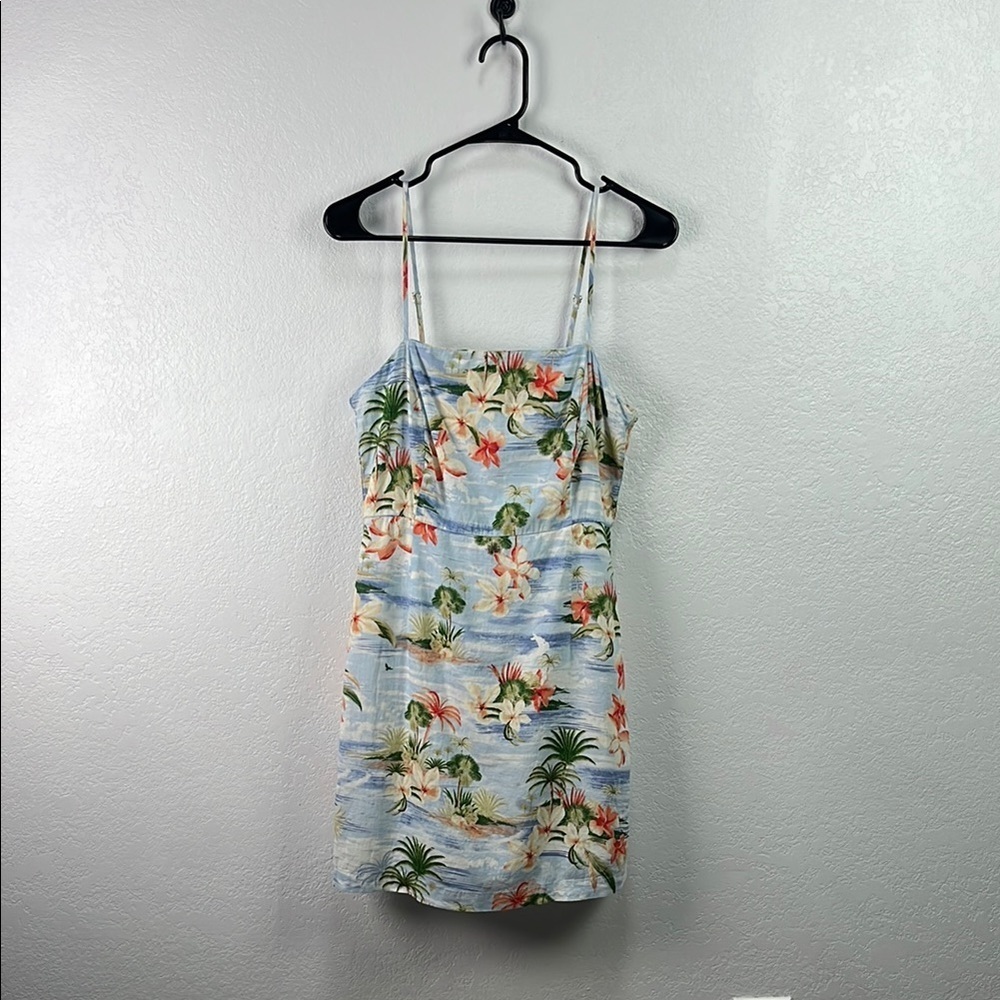 Forever 21 Tropical Print Dress Multicolor Sz S linen blend Summer Casual Chic